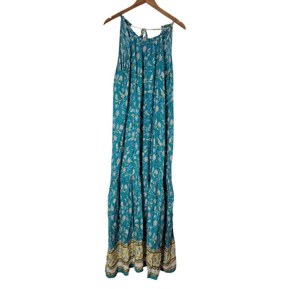 mittoshop Dresses & Skirts - Mittoshop Women Boho Maxi Dress L Floral Flowy Sleeveless Festival Summer Blue
